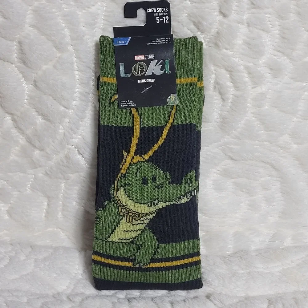 Marvel Disney Loki Alligator Gator Chibi Crew Socks Unisex Size 5-12 New OOS